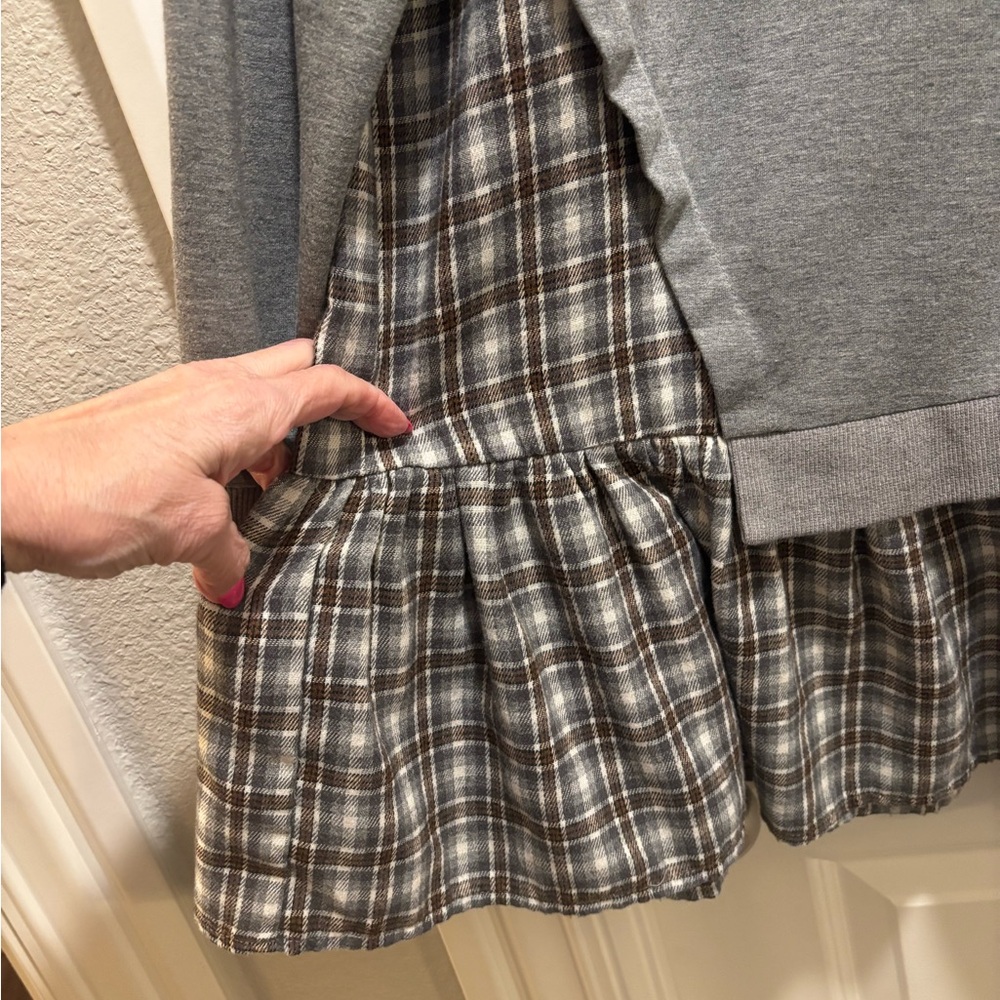 Zeagoo Heather Gray Tunic with Plaid Hem - Picture 3 of 5